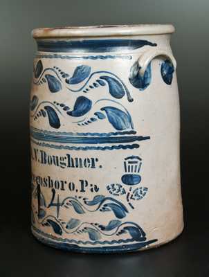 Rare A. V. BOUGHNER / GREENSBORO, PA Stoneware Crock w/ Thisle Decoration