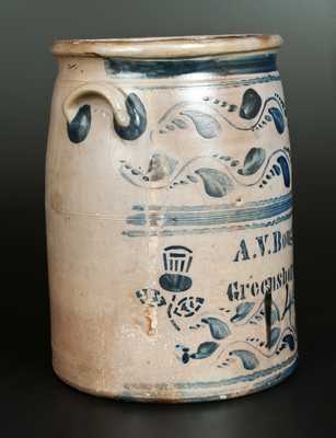 Rare A. V. BOUGHNER / GREENSBORO, PA Stoneware Crock w/ Thisle Decoration