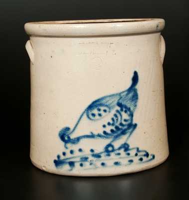 BRADY & RYAN / ELLENVILLE, N.Y. Stoneware Crock with Cobalt Chicken Pecking Corn Decoration