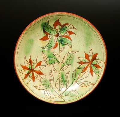 Extremely Fine Sgraffito Redware Plate, Southeastern PA, circa 1825