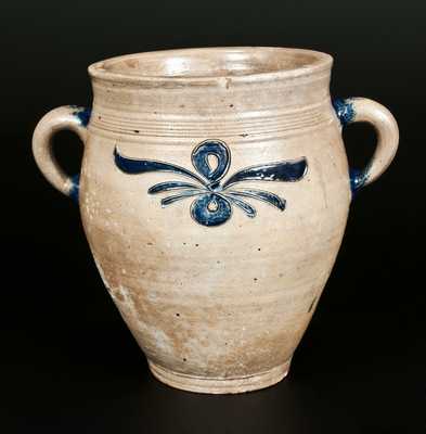 Very Rare Vertical-Handled Incised Stoneware Jar, Manhattan or New Jersey Origin, late 18th Century