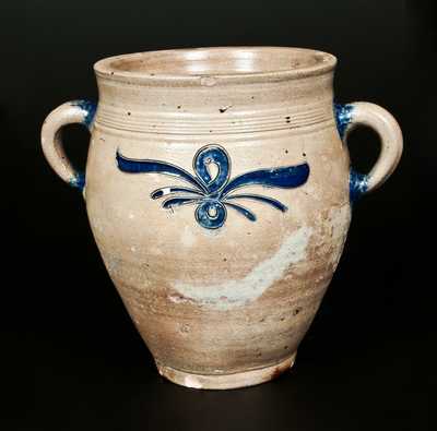 Very Rare Vertical-Handled Incised Stoneware Jar, Manhattan or New Jersey Origin, late 18th Century