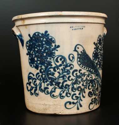 S. D. KELLOGG / WHATELY Stoneware Flowerpot with Elaborate Mourning Dove and Floral Design