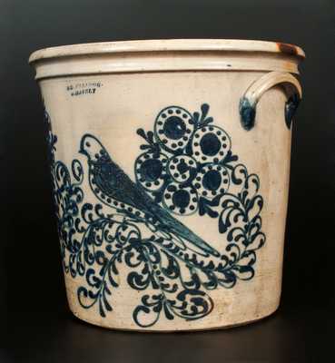 S. D. KELLOGG / WHATELY Stoneware Flowerpot with Elaborate Mourning Dove and Floral Design