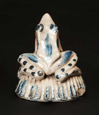 Very Fine Stoneware Frog Inkwell with Cobalt Highlights Signed "Anna Pottery / 1859"