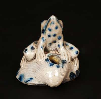 Very Fine Stoneware Frog Inkwell with Cobalt Highlights Signed "Anna Pottery / 1859"