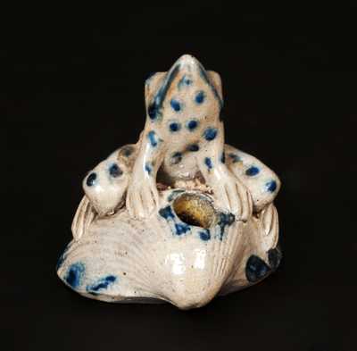 Very Fine Stoneware Frog Inkwell with Cobalt Highlights Signed 