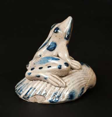 Very Fine Stoneware Frog Inkwell with Cobalt Highlights Signed 