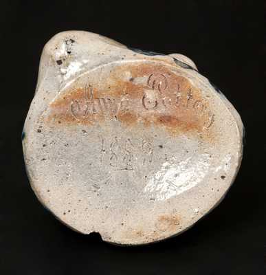 Very Fine Stoneware Frog Inkwell with Cobalt Highlights Signed "Anna Pottery / 1859"