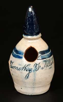 Very Unusual Stoneware Birdhouse or Bank Inscribed 