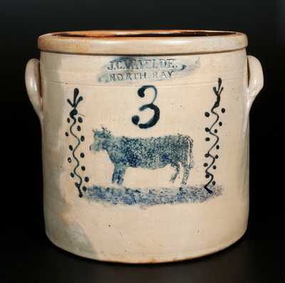 Rare J. C. WAELDE / NORTH BAY 3 Gal. Stoneware Crock with Cow Decoration