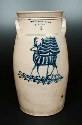 Very Fine N. CLARK & CO. / LYONS Stoneware Churn with Standing Deer and Tree Decoration