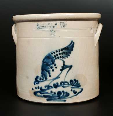 Very Fine 2 Gal. J. NORTON & CO. / BENNINGTON, VT Stoneware Chicken Pecking Corn Crock