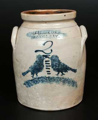 Rare 2 Gal. J. C. WAELDE / NORTH BAY Stoneware Jar with Double Birds Decoration