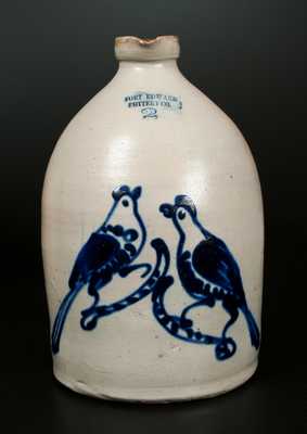 Rare FORT EDWARD POTTERY CO. Stoneware Syrup Jug with Double Bird Decoration