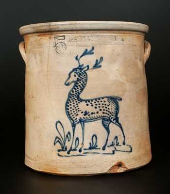 Rare 5 Gal. HUBBELL & CHEESEBRO / GEDDES, NY Stoneware Standing Deer Crock