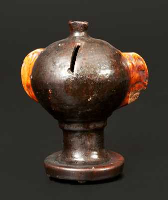 Rare Redware Lead and Manganese-Glazed Face Bank, probably PA