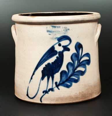 F.B. NORTON & CO / WORCESTER, MASS Stoneware Crock with Cobalt Parrot Decoration, Four-Gallon.