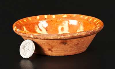 Very Rare Diminutive Redware Bowl with Yellow-Slip Floral Decoration