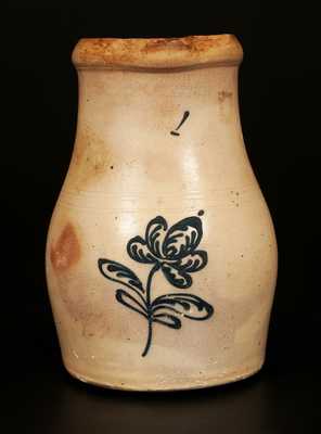 Stoneware Pitcher with Cobalt Floral Decoration, New York State origin, One-Gallon.