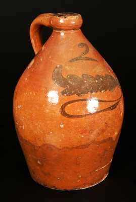 Rare 2 Gal. Decorated Redware Jug att. Whitewater, WI