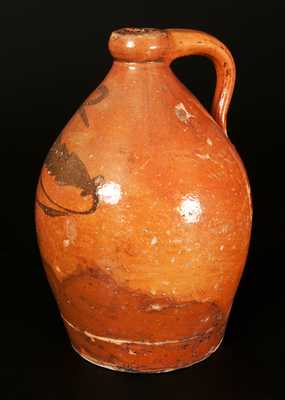 Rare 2 Gal. Decorated Redware Jug att. Whitewater, WI