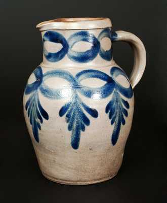 Exceptional H. C. SMITH / ALEXA. / DC Stoneware Pitcher w/ Impressive Brushed Cobalt Decoration