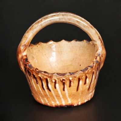 Rare Miniature Slip-Decorated Redware Basket, probably Pennsylvania origin, 19th century.