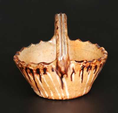 Rare Miniature Slip-Decorated Redware Basket, probably Pennsylvania origin, 19th century.