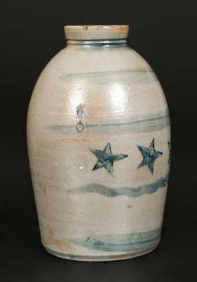 Rare Western PA Narrow-Mouthed Stoneware Canning Jar with Stenciled Stars and Brushed Stripes