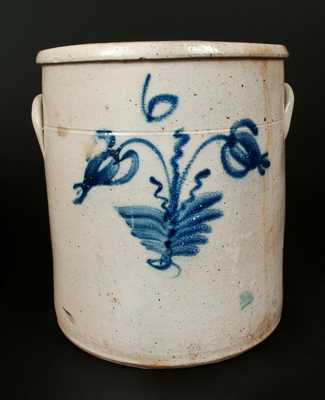 6 Gal. Midwestern Stoneware Crock with Floral Decoration