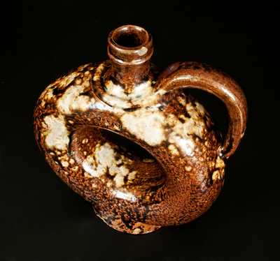 Important Alkaline-Glazed Stoneware Ring Jug Impressed J. S. NASH, Marion County, Texas c1860