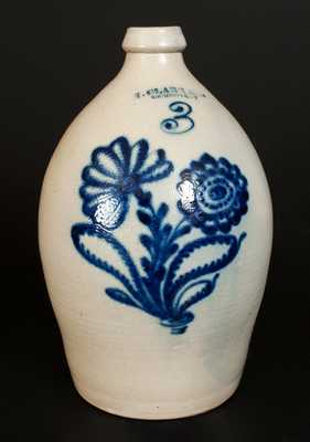 Excellent N. CLARK & CO. / ROCHESTER, N.Y. Stoneware Jug w/ Vibrant Slip-Trailed Floral Decoration
