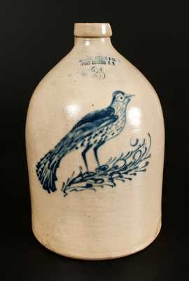 3 Gal. HAXSTUN, OTTMAN & CO. / FORT EDWARD, NY Stoneware Jug with Detailed Bird Decoration