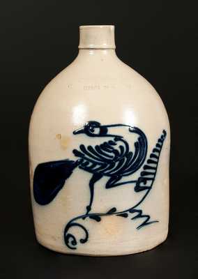 1 Gal. N. A. WHITE & SON / UTICA, NY Stoneware Jug with Bold Slip-Trailed Bird Decoration