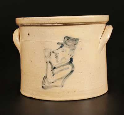 Unusual Stoneware Cake Crock with Drinking Man Decoration att. W. A. MacQuoid, New York City