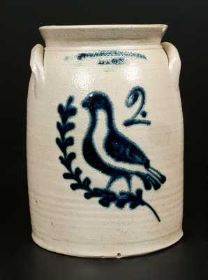 Rare 2 Gal. T. HARRINGTON / LYONS Stoneware Crock with Bird-on-Branch Decoration