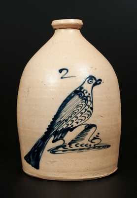 2 Gal. ALBANY, NY Stoneware Jug with Elaborate Large Bird Decoration