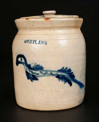 Unusual CORTLAND Stoneware Lidded Crock with Sea Serpent Decoration