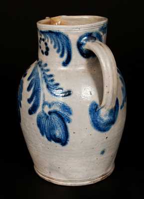 Stoneware Pitcher with Elaborate Bold Floral Decoration, Baltimore, circa 1840