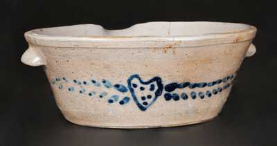 Very Unusual Stoneware Milkpan with Slip-trailed Hearts Motif, Baltimore, circa 1820