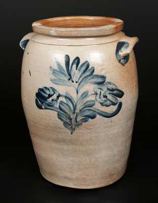 Ovoid Stoneware Crock with Stylized Floral Decoration