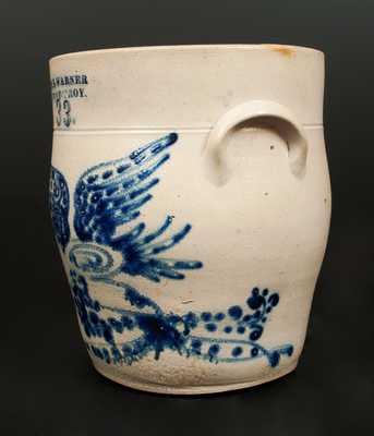 3 Gal. WM. E. WARNER / WEST TROY Stoneware Crock with Elaborate Flying Eagle Decoration