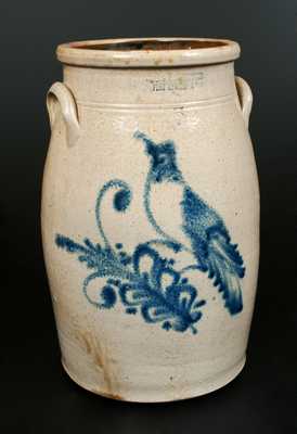 5 Gal. UNDERWOOD / FORT EDWARD, NY Stoneware Churn with Bird Decoration