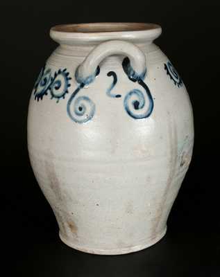 Loop-Handled Stoneware Jar with Watchspring Decoration, Abraham Mead, Greenwich, CT c1790