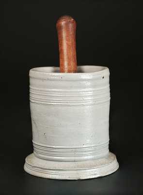 Unusual Stoneware Mortar with Wooden Pestle, Abraham Mead, Greenwich, Connecticut, c1790