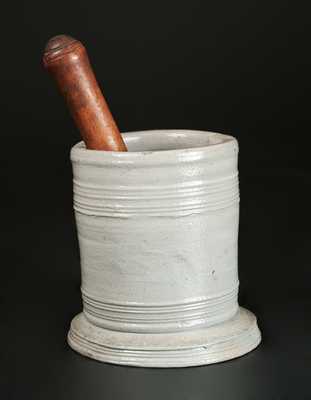 Unusual Stoneware Mortar with Wooden Pestle, Abraham Mead, Greenwich, Connecticut, c1790