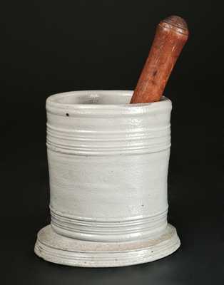 Unusual Stoneware Mortar with Wooden Pestle, Abraham Mead, Greenwich, Connecticut, c1790