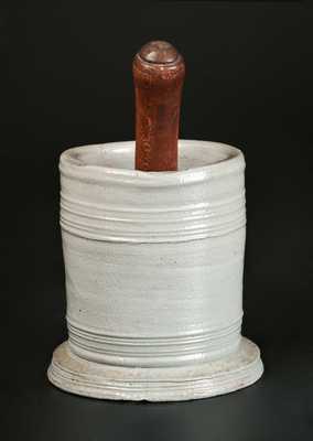 Unusual Stoneware Mortar with Wooden Pestle, Abraham Mead, Greenwich, Connecticut, c1790