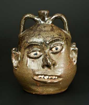 Rare Alkaline-Glazed Stoneware Double Face Jug, Signed "Lanier Meaders," Cleveland, GA